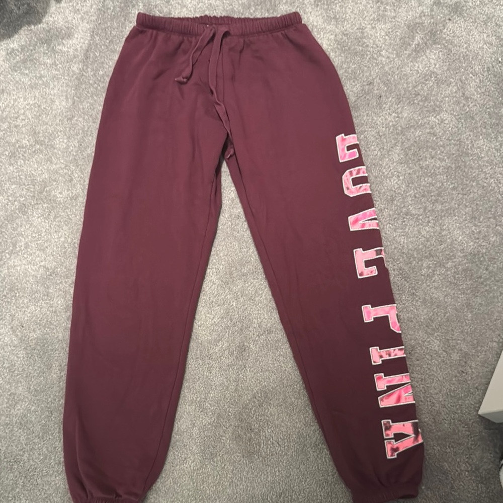 PINK Victoria's Secret Maroon Joggers with Pink Logo
